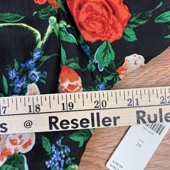 Anthropologie Lacy V-Neck Black Floral Mini Dress Long Sleeve Size 16 NEW - Picture 7 of 11